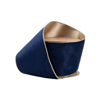 4" Reversible Classic Velvet Wired Ribbon | Navy/Gold | 10 Yard Roll - Bria Blair Creative