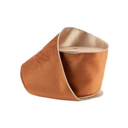4" Reversible Classic Velvet Wired Ribbon | Rust/Gold | 10 Yard Roll - Bria Blair Creative