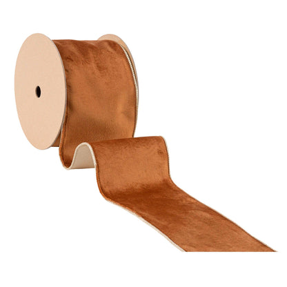 4" Reversible Classic Velvet Wired Ribbon | Rust/Gold | 10 Yard Roll - Bria Blair Creative