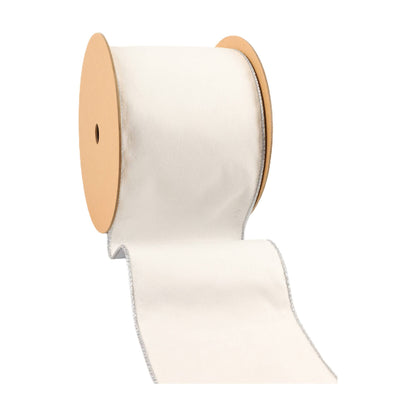 4" Reversible Classic Velvet Wired Ribbon | White/Silver | 10 Yard Roll - Bria Blair Creative