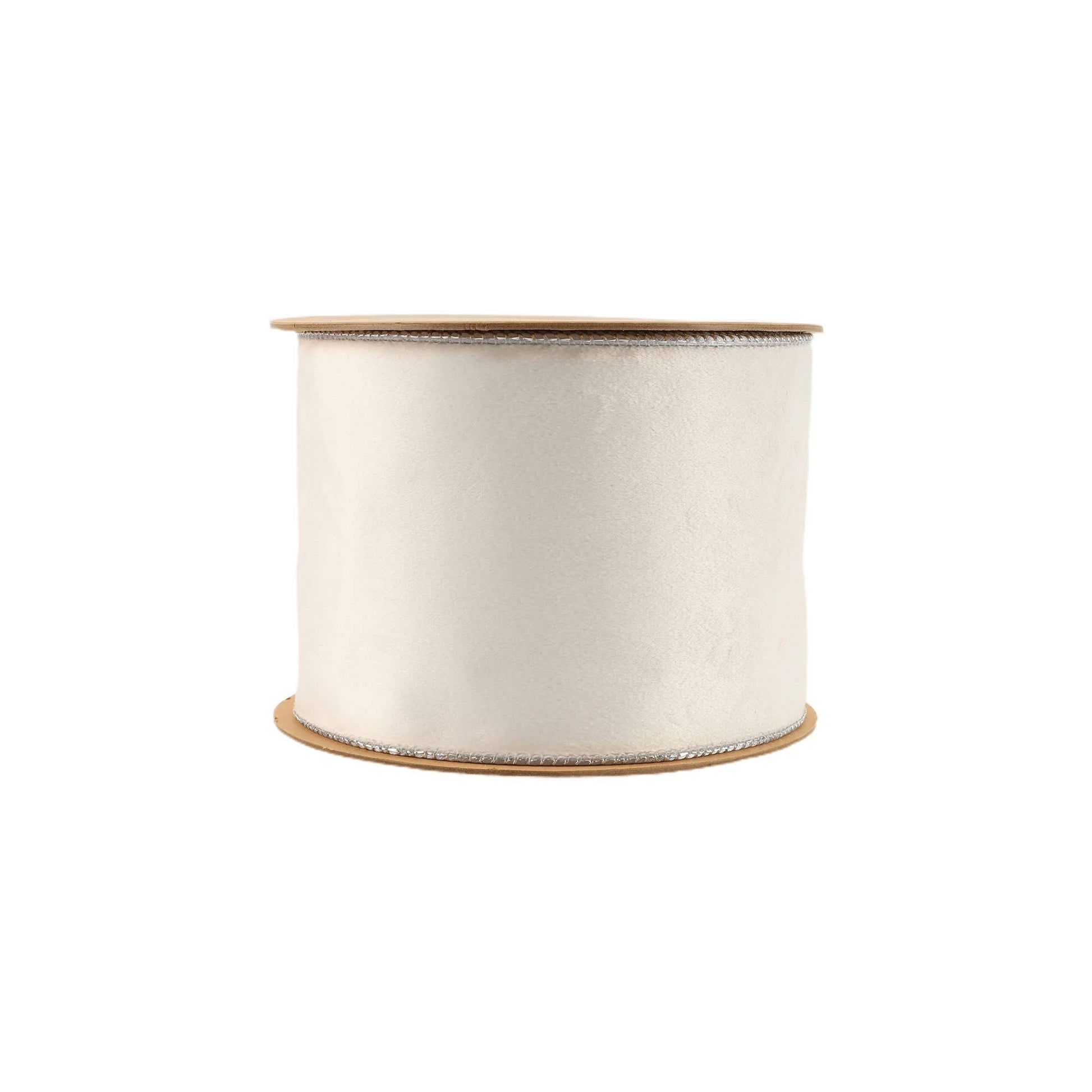 4" Reversible Classic Velvet Wired Ribbon | White/Silver | 10 Yard Roll - Bria Blair Creative