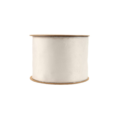 4" Reversible Classic Velvet Wired Ribbon | White/Silver | 10 Yard Roll - Bria Blair Creative