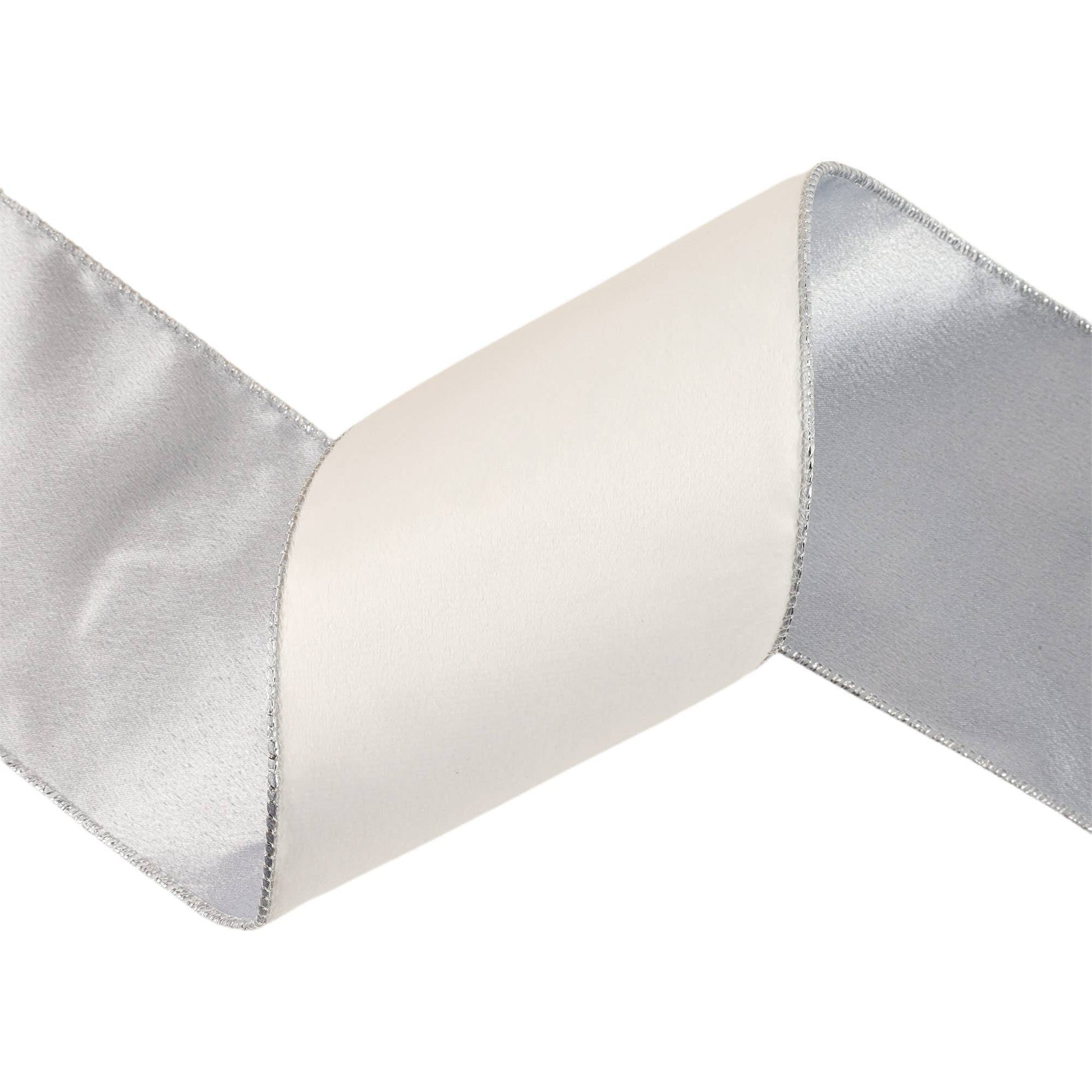 4" Reversible Classic Velvet Wired Ribbon | White/Silver | 10 Yard Roll - Bria Blair Creative