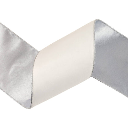 4" Reversible Classic Velvet Wired Ribbon | White/Silver | 10 Yard Roll - Bria Blair Creative