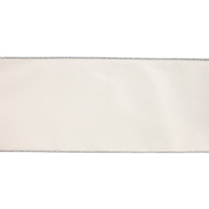 4" Reversible Classic Velvet Wired Ribbon | White/Silver | 10 Yard Roll - Bria Blair Creative
