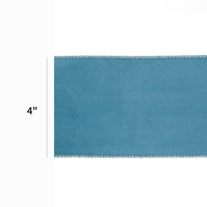 4" Reversible Classic Velvet/Shimmer Wired Ribbon | Military Blue/Lt. Silver | 10 Yard Roll - Bria Blair Creative