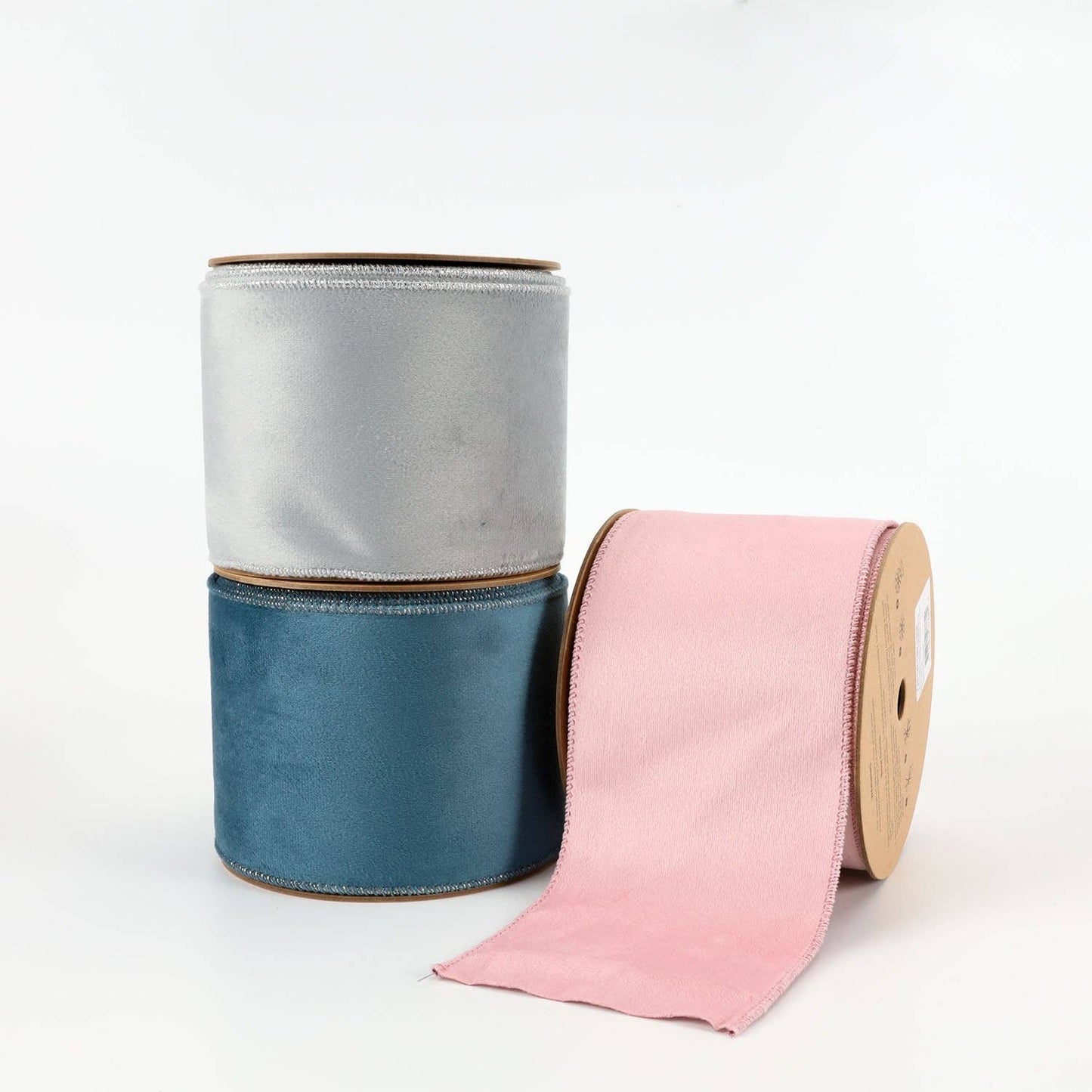 4" Reversible Classic Velvet/Shimmer Wired Ribbon | Military Blue/Lt. Silver | 10 Yard Roll - Bria Blair Creative