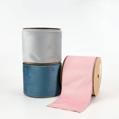 4" Reversible Classic Velvet/Shimmer Wired Ribbon | Military Blue/Lt. Silver | 10 Yard Roll - Bria Blair Creative