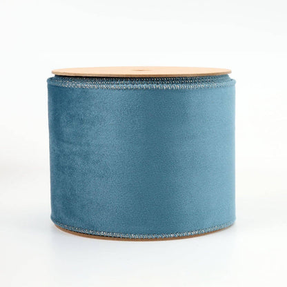 4" Reversible Classic Velvet/Shimmer Wired Ribbon | Military Blue/Lt. Silver | 10 Yard Roll - Bria Blair Creative