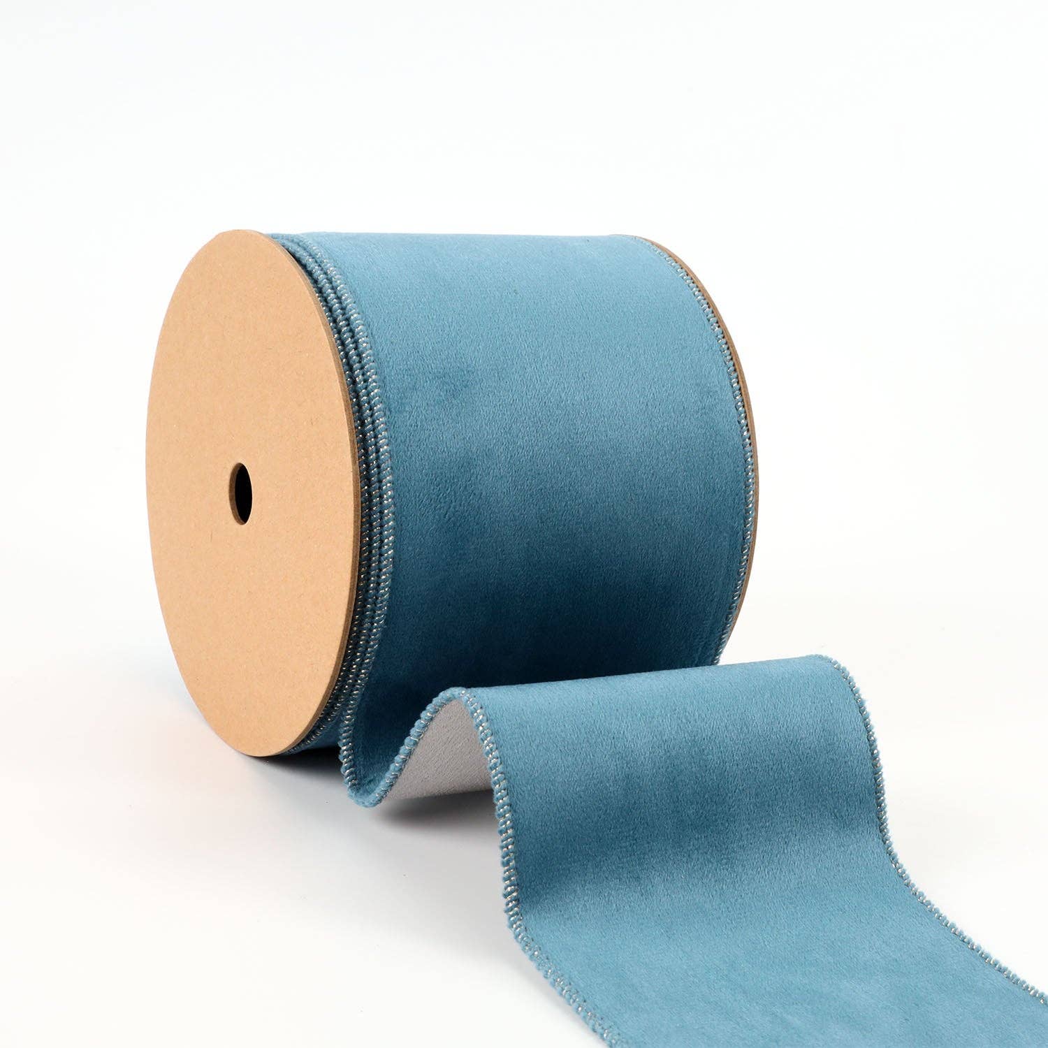 4" Reversible Classic Velvet/Shimmer Wired Ribbon | Military Blue/Lt. Silver | 10 Yard Roll - Bria Blair Creative