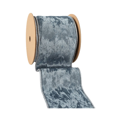 4" Reversible Frosted Velvet Wired Ribbon | Blue/Blue | 10 Yard Roll - Bria Blair Creative