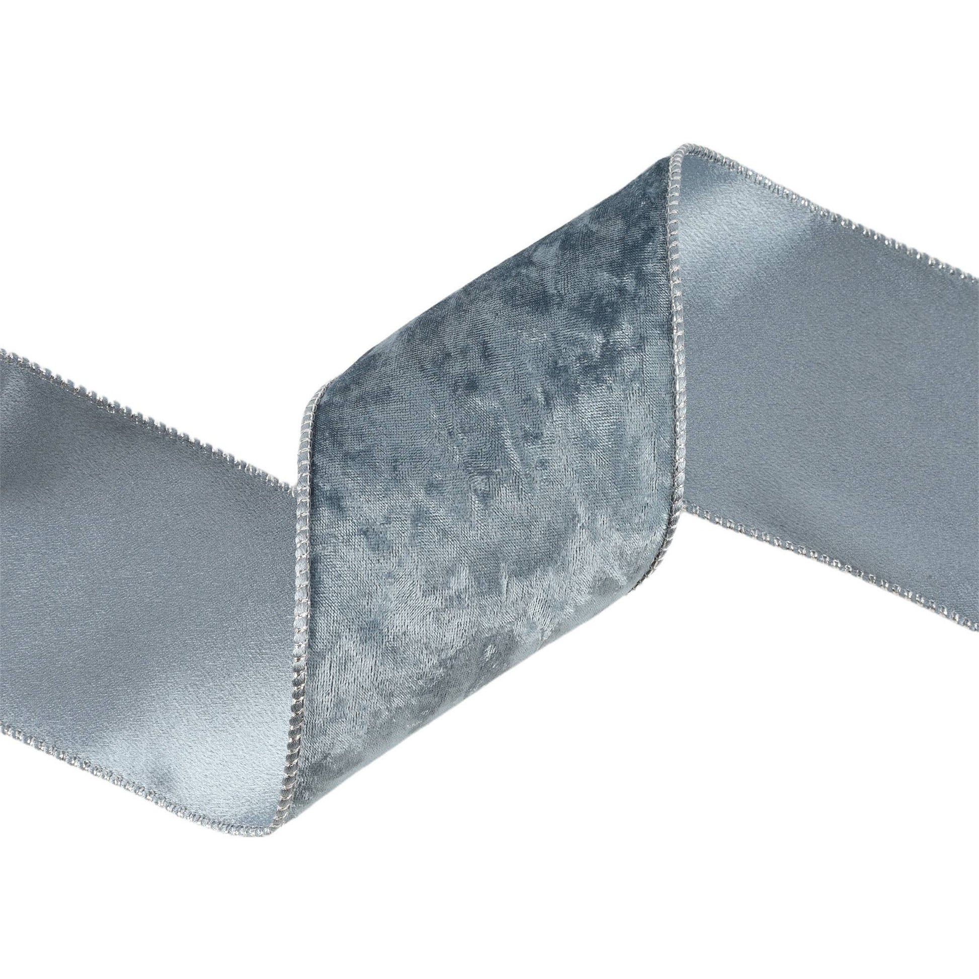 4" Reversible Frosted Velvet Wired Ribbon | Blue/Blue | 10 Yard Roll - Bria Blair Creative