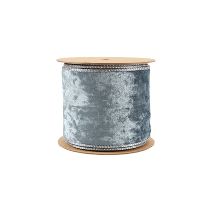 4" Reversible Frosted Velvet Wired Ribbon | Blue/Blue | 10 Yard Roll - Bria Blair Creative