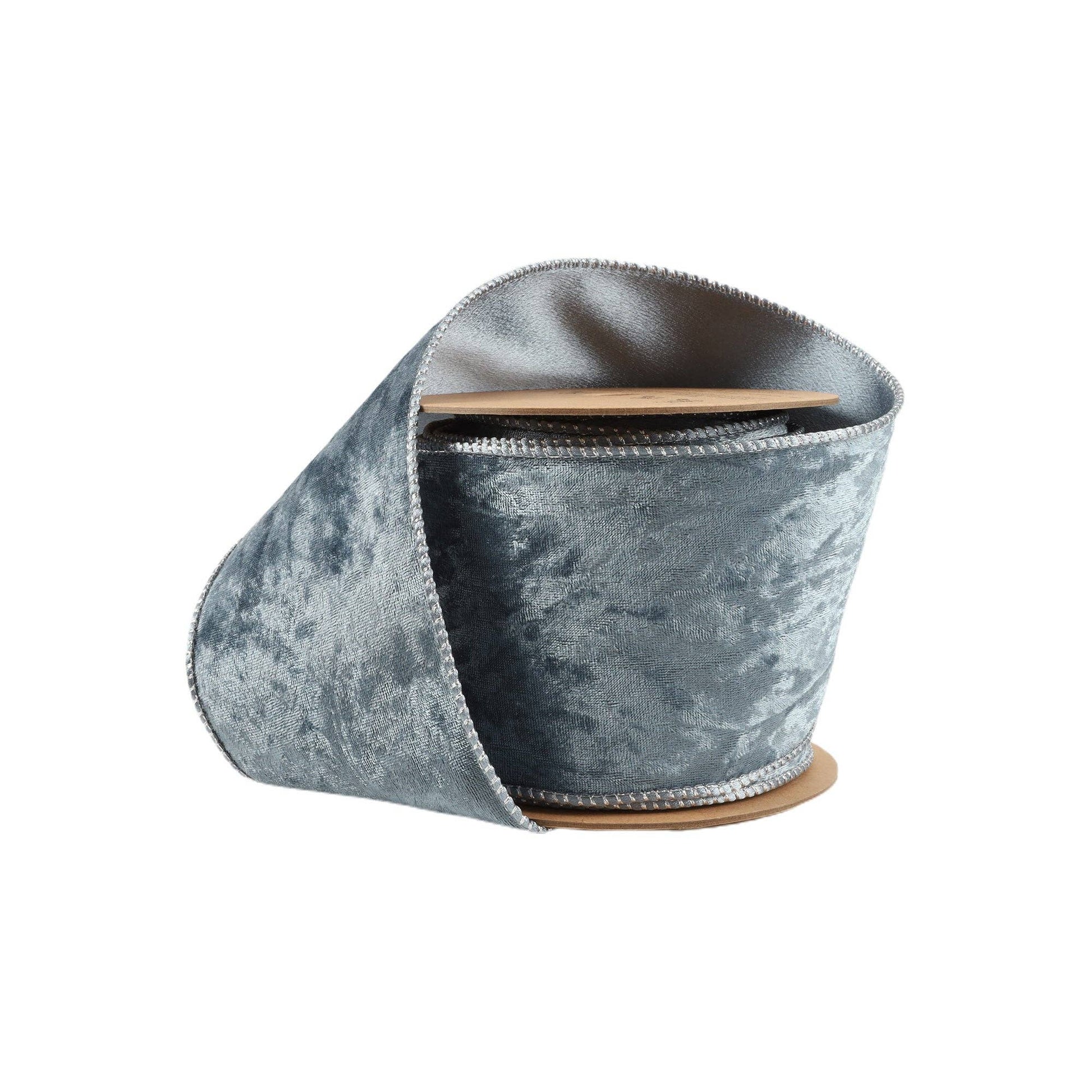 4" Reversible Frosted Velvet Wired Ribbon | Blue/Blue | 10 Yard Roll - Bria Blair Creative