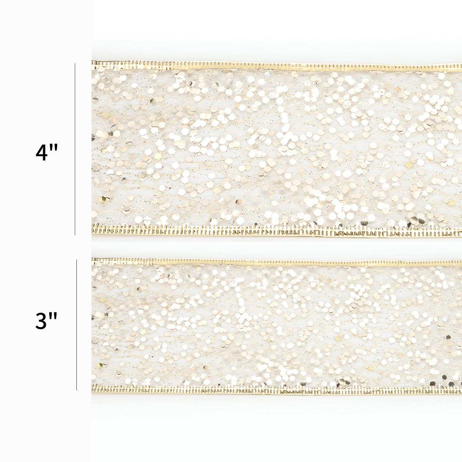 4" Sequin Wired Ribbon | White Gold | 10 Yard Roll - Bria Blair Creative