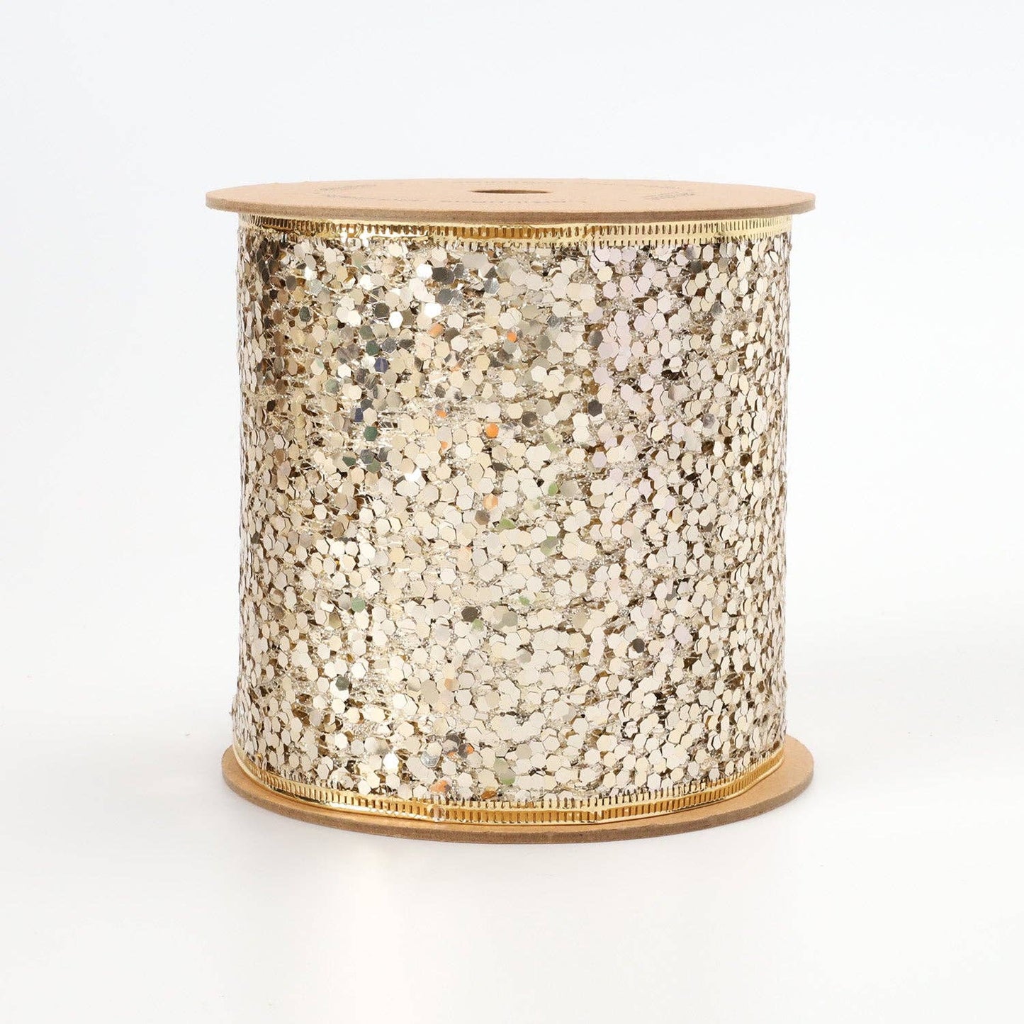 4" Sequin Wired Ribbon | White Gold | 10 Yard Roll - Bria Blair Creative