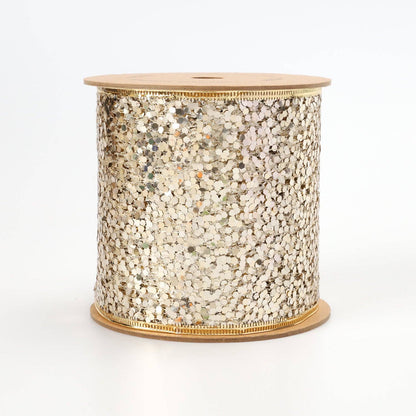 4" Sequin Wired Ribbon | White Gold | 10 Yard Roll - Bria Blair Creative