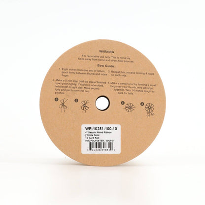4" Sequin Wired Ribbon | White Gold | 10 Yard Roll - Bria Blair Creative