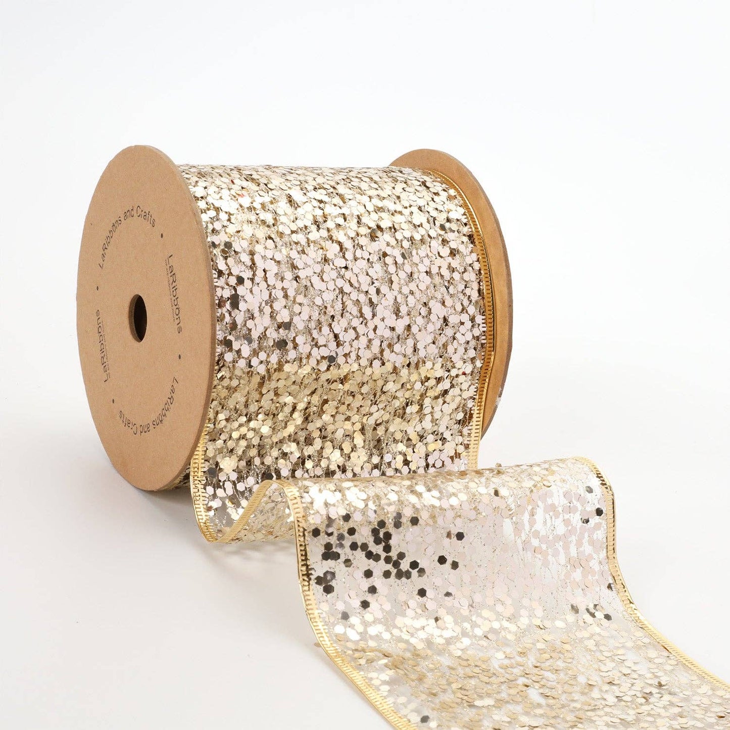 4" Sequin Wired Ribbon | White Gold | 10 Yard Roll - Bria Blair Creative