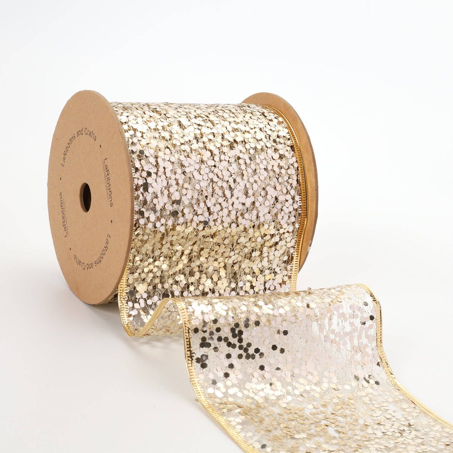 4" Sequin Wired Ribbon | White Gold | 10 Yard Roll - Bria Blair Creative