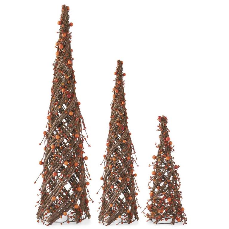 Twig & Orange Berry Cone Tree Topiary - Medium