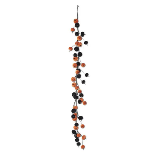 60" Black & Orange Velvet Pumpkin Garland