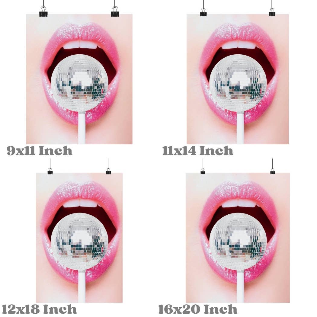 Disco Ball Lollipop Sexy Lips Hot Pink Wall Art Prints: 16"x20"