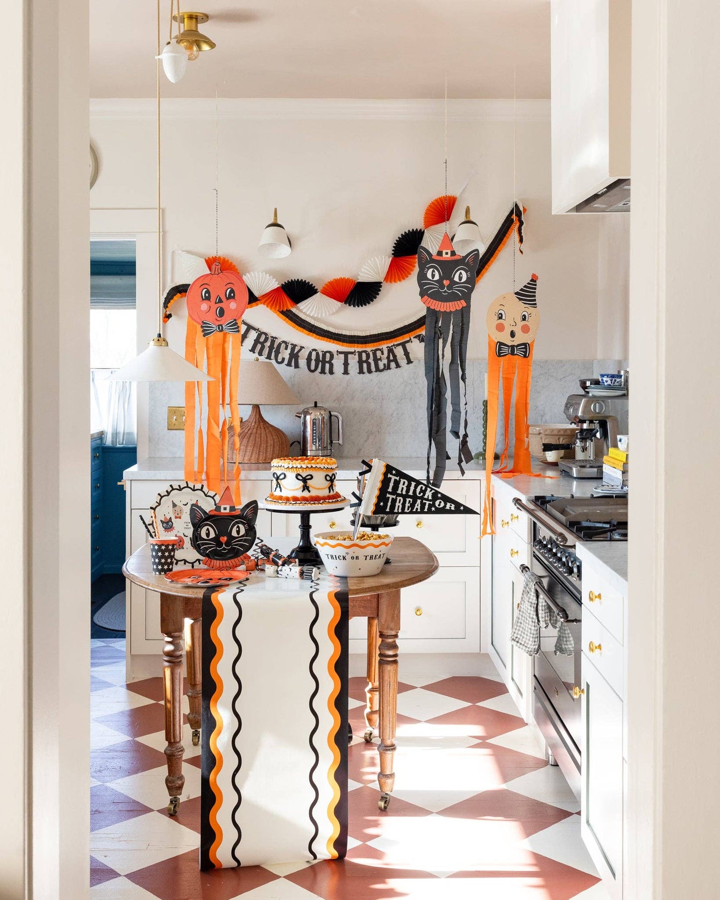 VHP1320 - Orange and Black Ric Rac Paper Table Runner