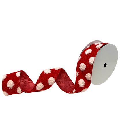 FUZZY RED WITH WHITE DOT RIBBON 2.5" X 10YD