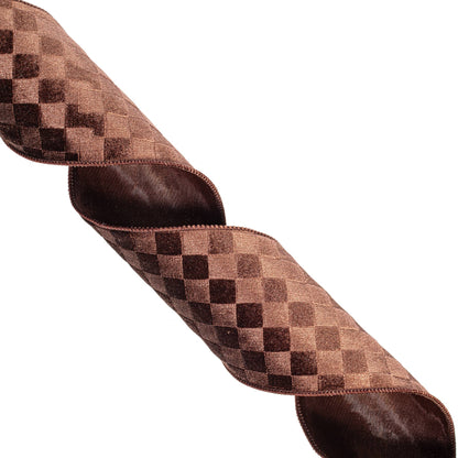 4"x10yd Brown Velvet Checkered Satin: Brown / Polyester 50%, Nylon 50% / 4"x10yd - Bria Blair Creative