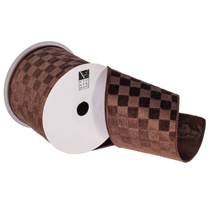 4"x10yd Brown Velvet Checkered Satin: Brown / Polyester 50%, Nylon 50% / 4"x10yd - Bria Blair Creative