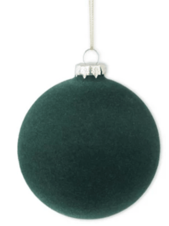 5 Inch Glass Green Velvet Round Ornament - Bria Blair Creative