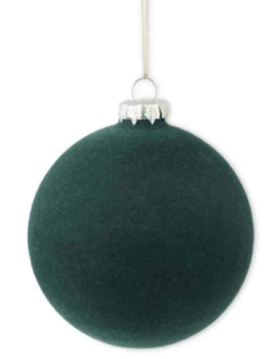 5 Inch Glass Green Velvet Round Ornament - Bria Blair Creative