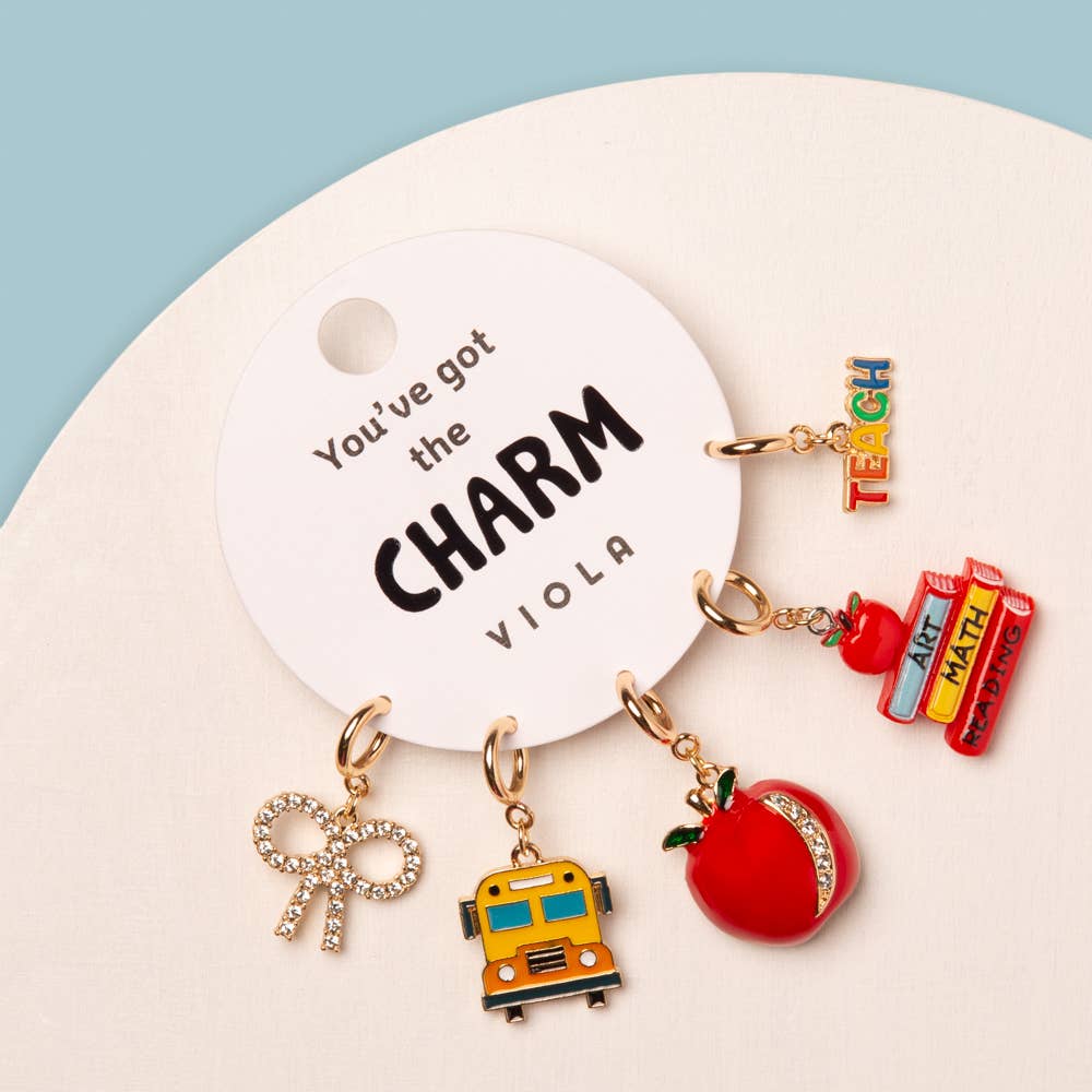 5 - Pc Assorted School Theme Charm Set: Yellow Gold - Bria Blair Creative