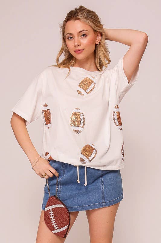 Game Day Dazzling Football T-shirt: WHITE / 2-2-2 (S-M-L)