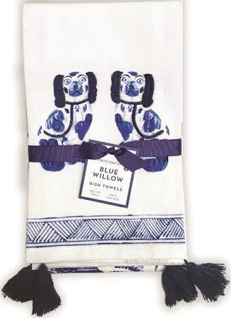 Chinoiserie S/2 Dish Towels with Tassels and Embroidery Accent - Assorted 2 Styles