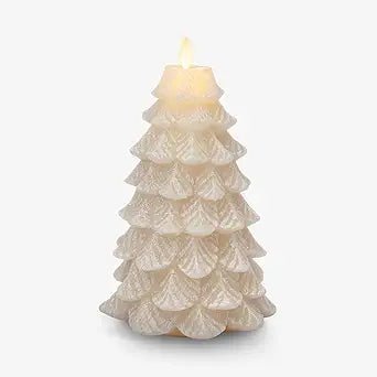 5.35" x 8.5", White Luminara Christmas Tree Flameless Candle Glitter and Snow Finish Moving Flame Effect LED Candle - Bria Blair Creative