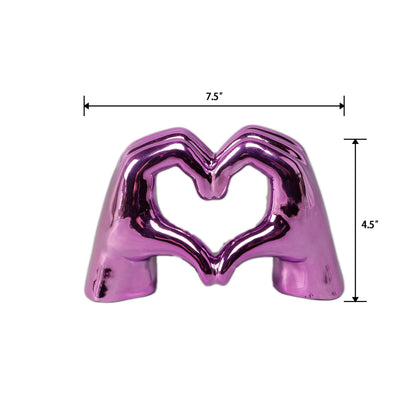 Metallic Heart Hands Figurine: Metallic Pink