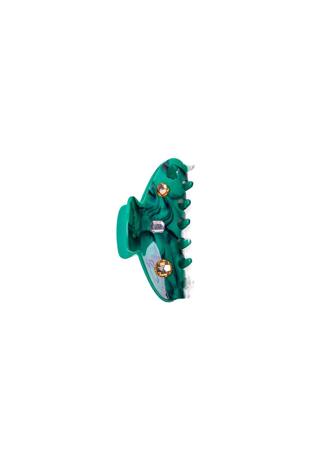 TEAL ACETATE CLAW WITH GEMS: MIDI