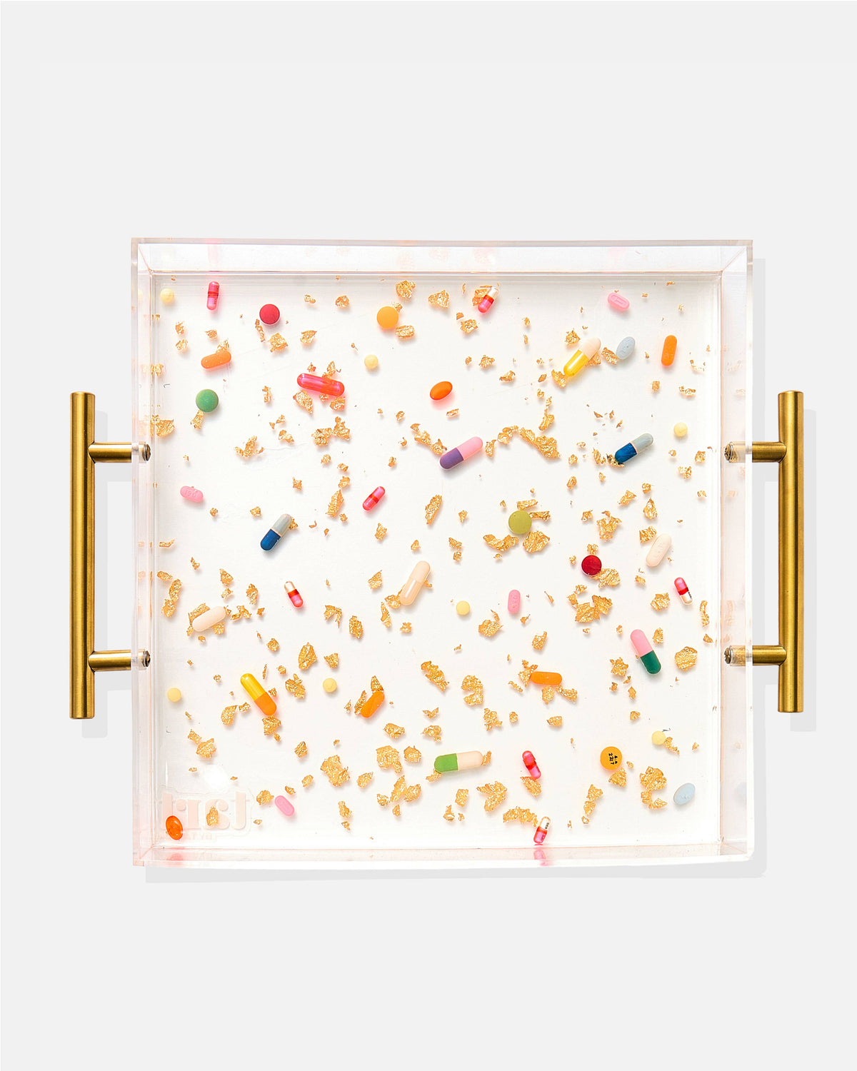 Pill + Gold Acrylic Tray With Gold Handles