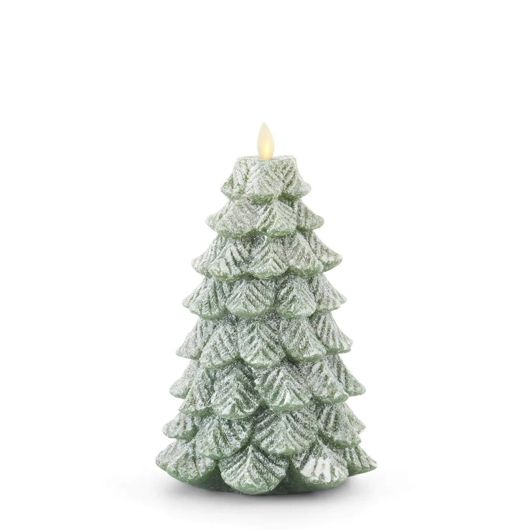 8.5 Green Wax Snowy Tree Luminara Indoor Candle