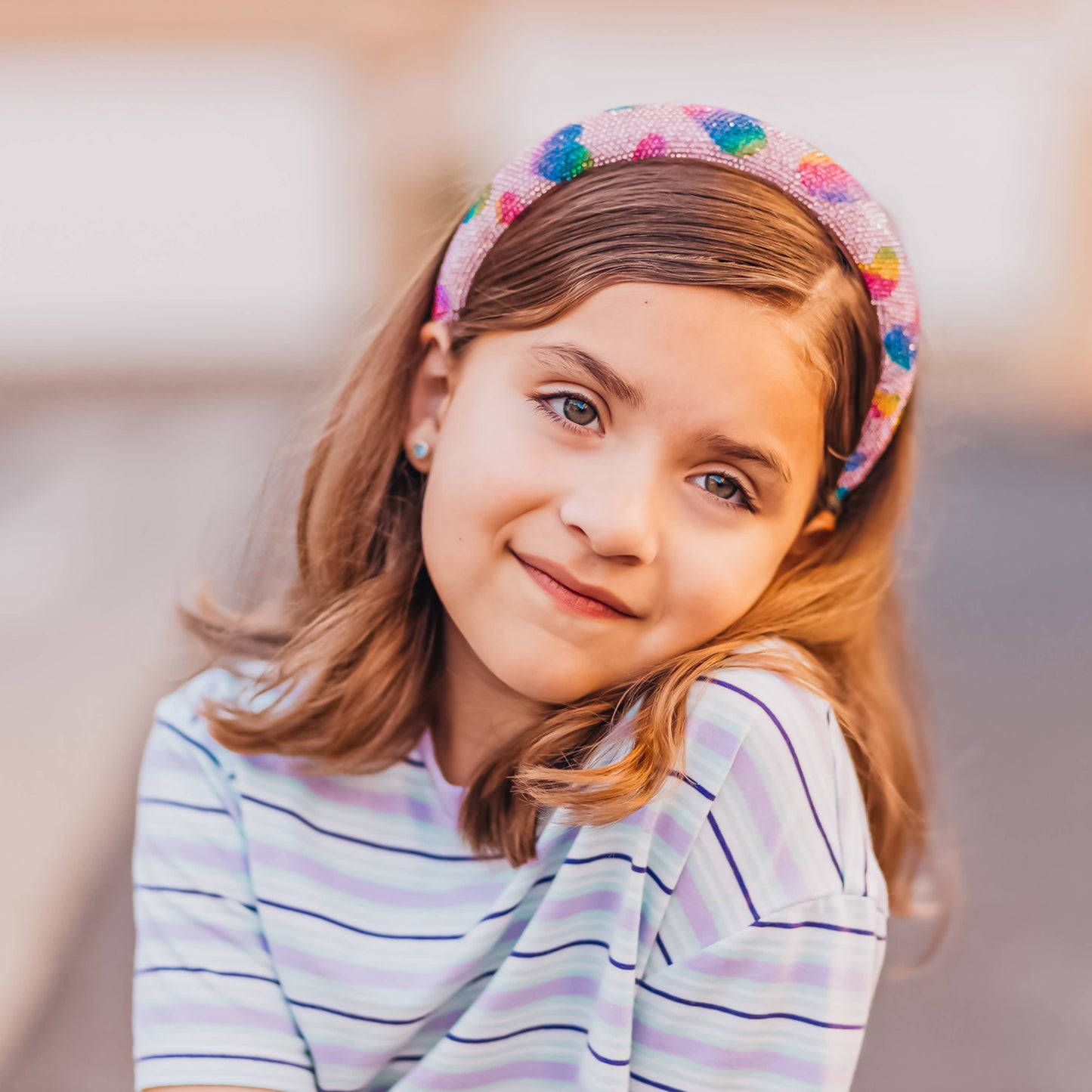 Kids Heart Headband - Padded Rhinestone Hair Band for Girls