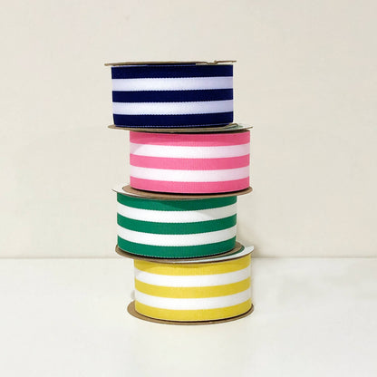 White Striped Grosgrain Ribbon Spool | Navy Blue