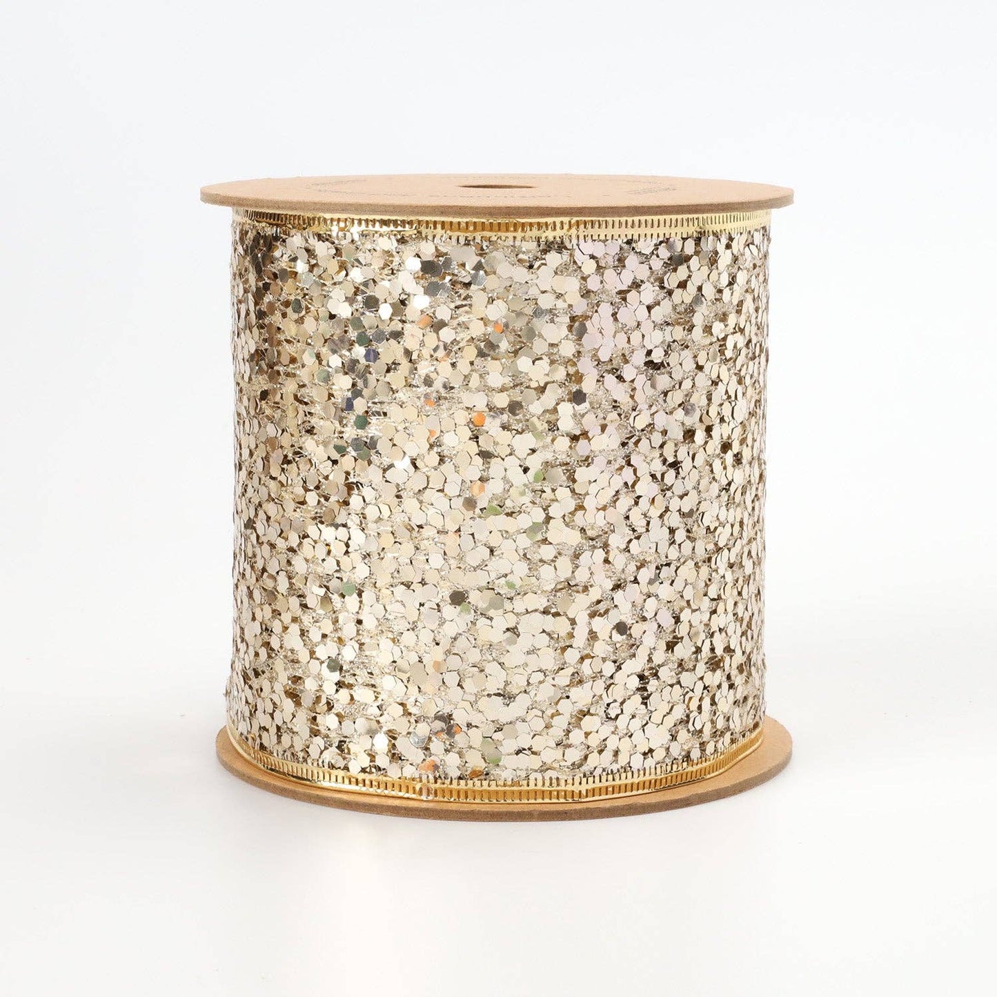 4" Sequin Wired Ribbon | White Gold | 10 Yard Roll