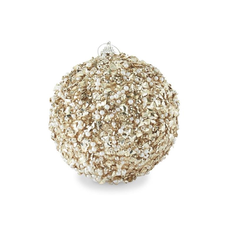 6" Champagne Sequins & Bead Embellished Shatterproof Ornament - Bria Blair Creative