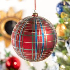 6" Hand Painted Plaid Glass Ball Ornament - Bria Blair Creative