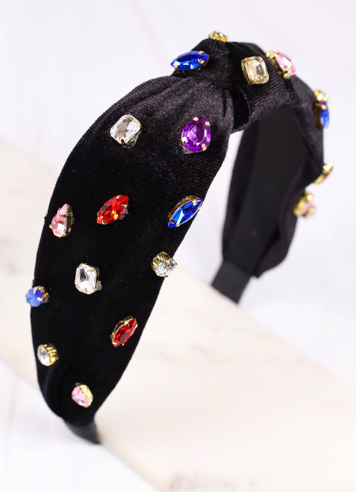 Judith Rhinestone Velvet Headband BLACK