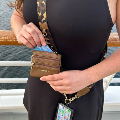 Clip & Go Crossbody Strap with Pouch - Leopard Collection: Navy/Brown