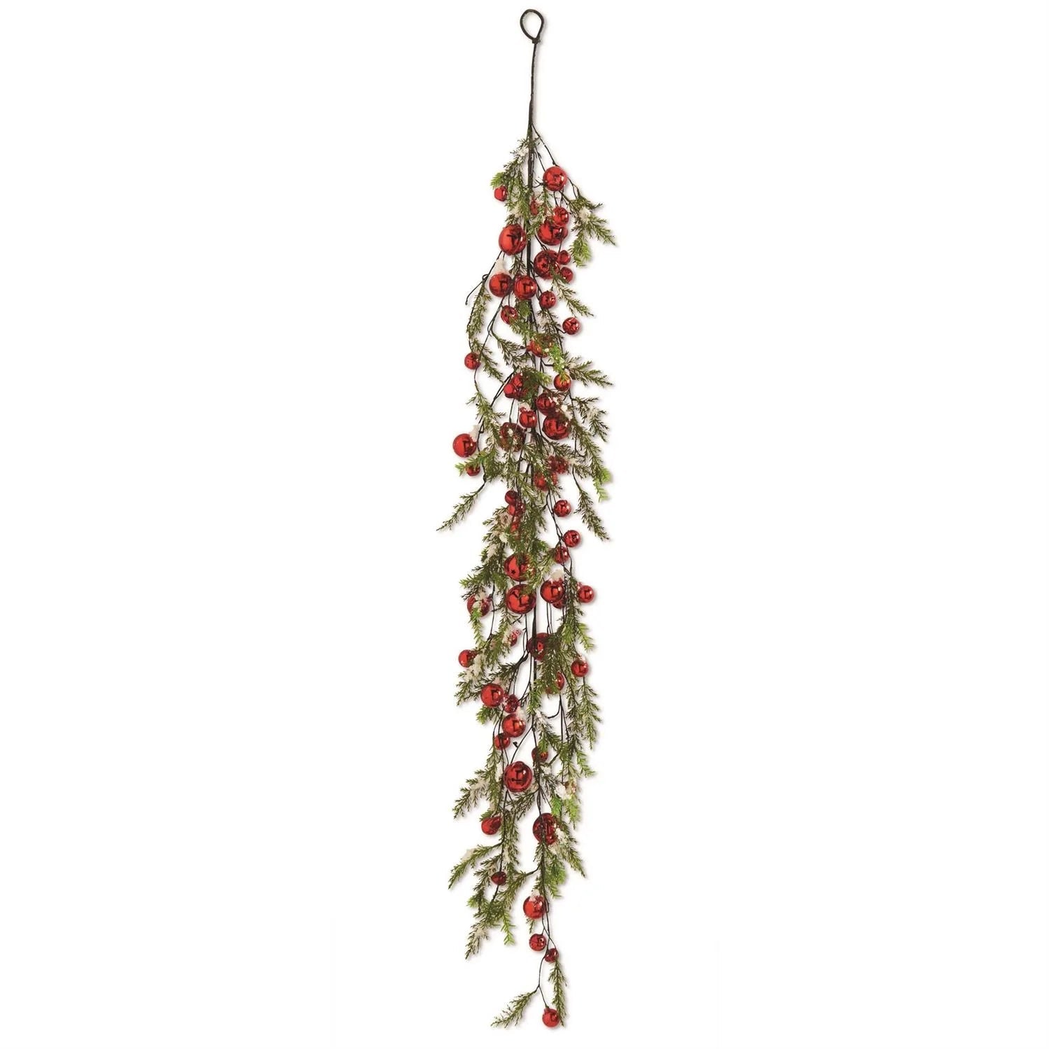 63" Snowy Pine with Red Jingle bells Garland - Bria Blair Creative