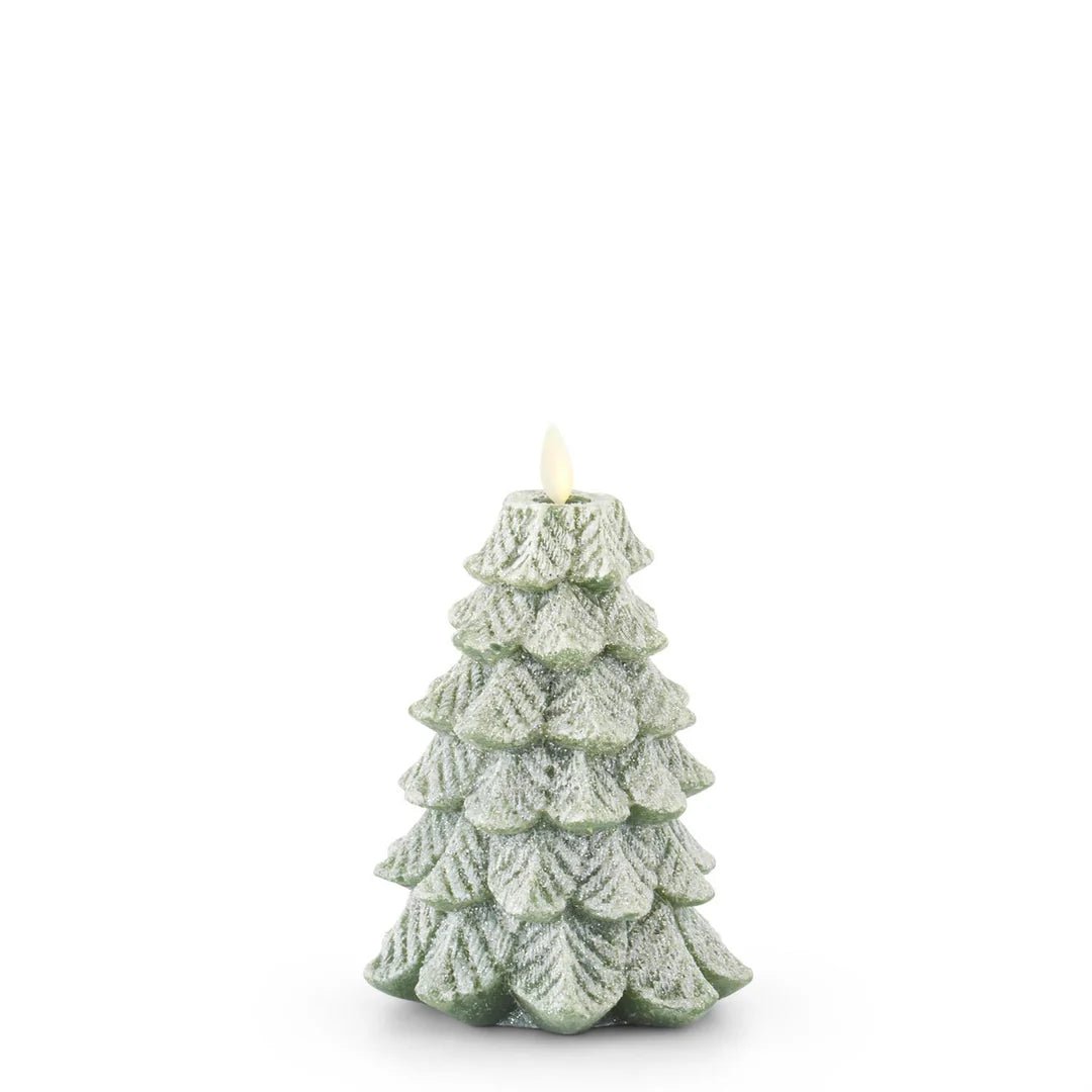 6.5 Green Wax Snowy Tree Luminara Indoor Flameless Candle - Bria Blair Creative